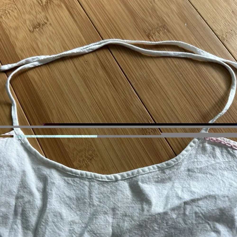 Vintage Handmade Bunny Rabbit Embroidered Baby Bib White Pink